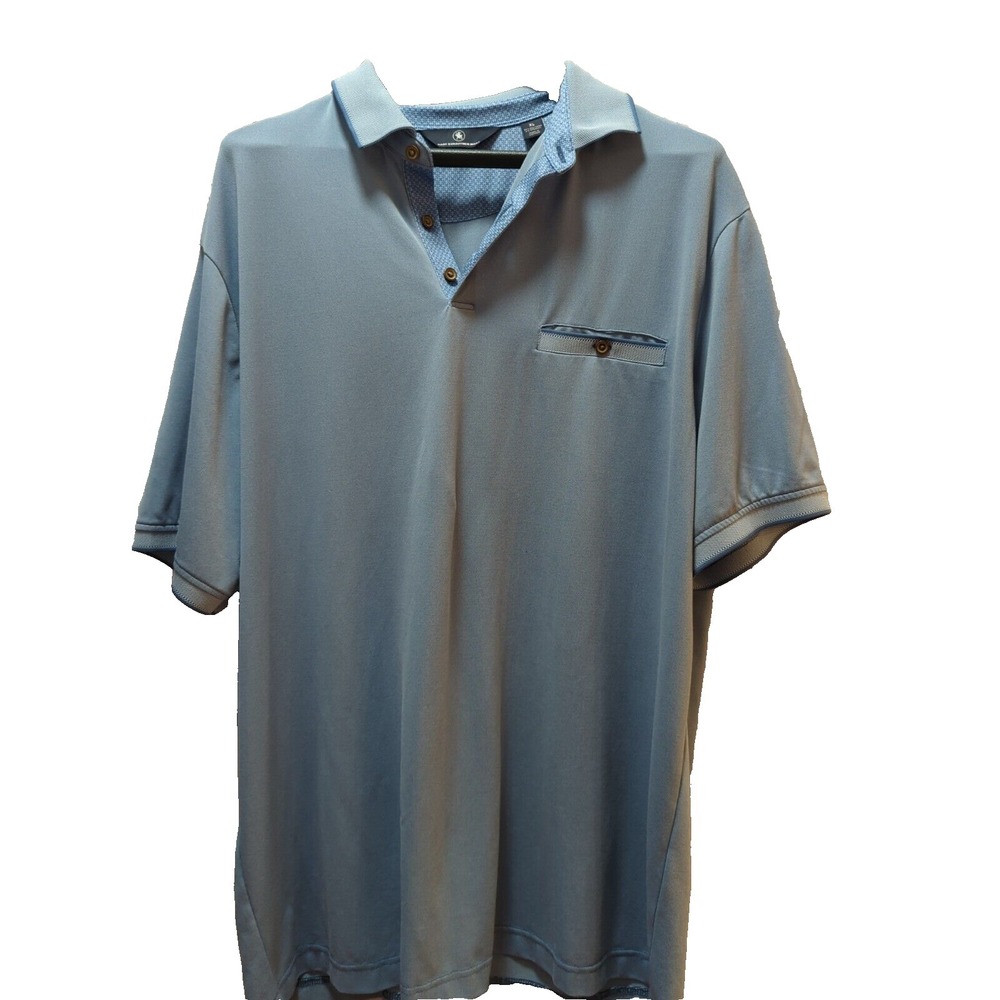 Hart Schaffner Marx men's blue polo shirt ‎ XL chest pocket Poly spandex